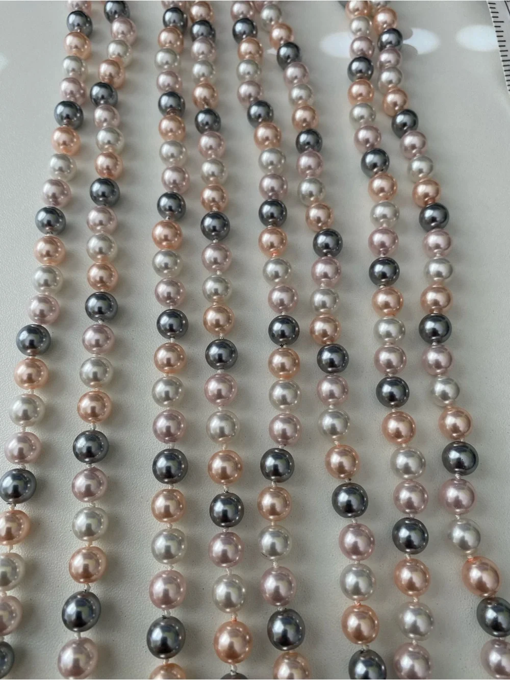 Multi-Color Pearl Strand Necklace - Elegant Pink, Silver & Champagne Pearls